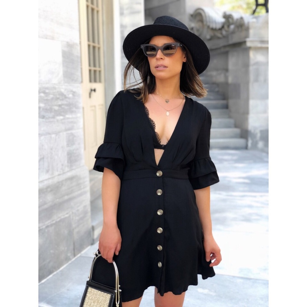 🆕Harlow Black Deep V Button Down Midi Dress - Picture 5 of 7